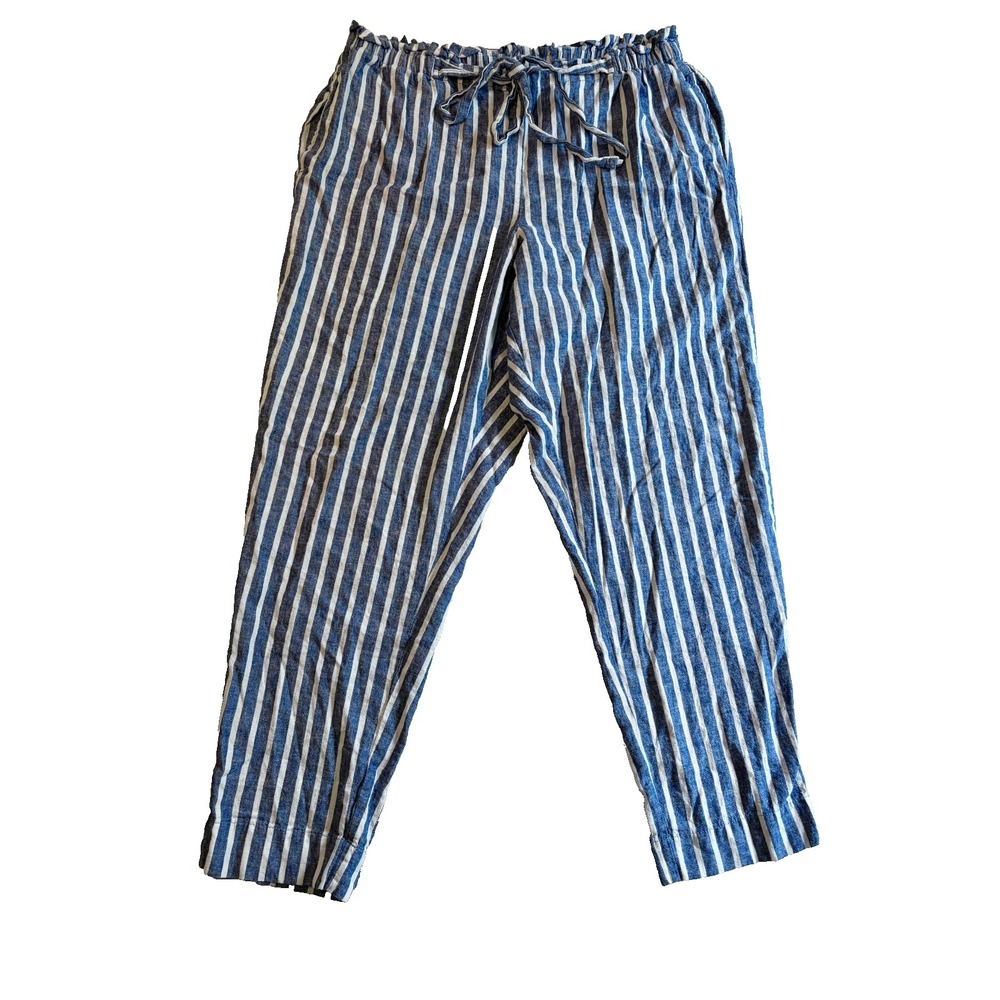 Beachlunchlounge Linen Blend Pants Womens XL Blue White Striped Summer Boho